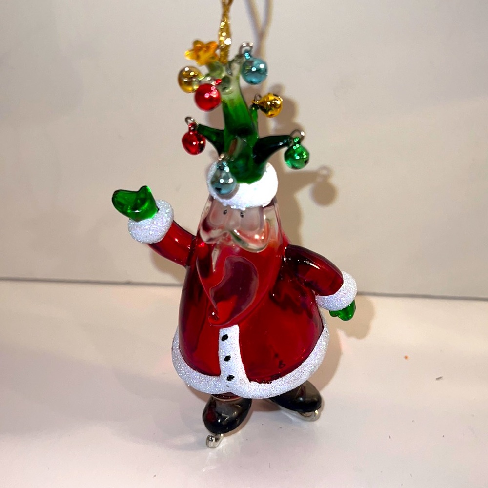 Vintage Christmas Acrylic  Santa on Ice Skates Ornament
